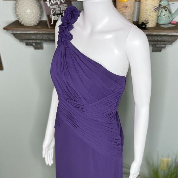 Davids Bridal Plum One Shoulder Chiffon Formal Bridesmaid Prom Dress Size 2 - Picture 7 of 15